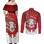 Personalized New Zealand Sheep Christmas Couples Matching Off Shoulder Maxi Dress and Long Sleeve Button Shirt Hipi Meri Kirihimete Silver Fern Xmas Tree - Aussie Hoodie