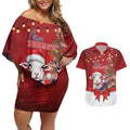 Personalized New Zealand Sheep Christmas Couples Matching Off Shoulder Short Dress and Hawaiian Shirt Hipi Meri Kirihimete Silver Fern Xmas Tree - Aussie Hoodie
