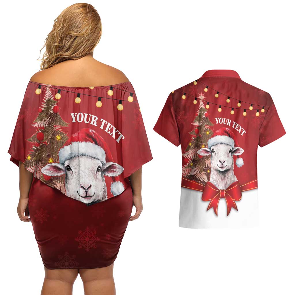 Personalized New Zealand Sheep Christmas Couples Matching Off Shoulder Short Dress and Hawaiian Shirt Hipi Meri Kirihimete Silver Fern Xmas Tree - Aussie Hoodie