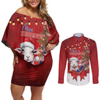 Personalized New Zealand Sheep Christmas Couples Matching Off Shoulder Short Dress and Long Sleeve Button Shirt Hipi Meri Kirihimete Silver Fern Xmas Tree - Aussie Hoodie