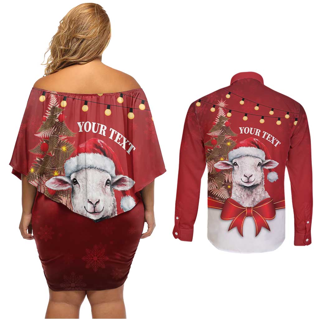 Personalized New Zealand Sheep Christmas Couples Matching Off Shoulder Short Dress and Long Sleeve Button Shirt Hipi Meri Kirihimete Silver Fern Xmas Tree - Aussie Hoodie