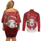 Personalized New Zealand Sheep Christmas Couples Matching Off Shoulder Short Dress and Long Sleeve Button Shirt Hipi Meri Kirihimete Silver Fern Xmas Tree - Aussie Hoodie