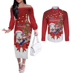 Personalized New Zealand Sheep Christmas Couples Matching Off The Shoulder Long Sleeve Dress and Long Sleeve Button Shirt Hipi Meri Kirihimete Silver Fern Xmas Tree - Aussie Hoodie
