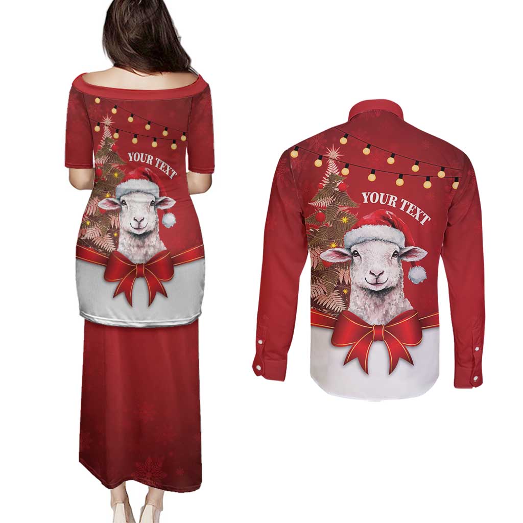 Personalized New Zealand Sheep Christmas Couples Matching Puletasi and Long Sleeve Button Shirt Hipi Meri Kirihimete Silver Fern Xmas Tree - Aussie Hoodie