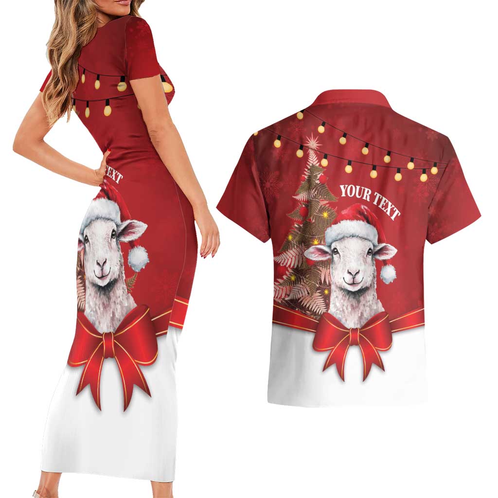 Personalized New Zealand Sheep Christmas Couples Matching Short Sleeve Bodycon Dress and Hawaiian Shirt Hipi Meri Kirihimete Silver Fern Xmas Tree - Aussie Hoodie