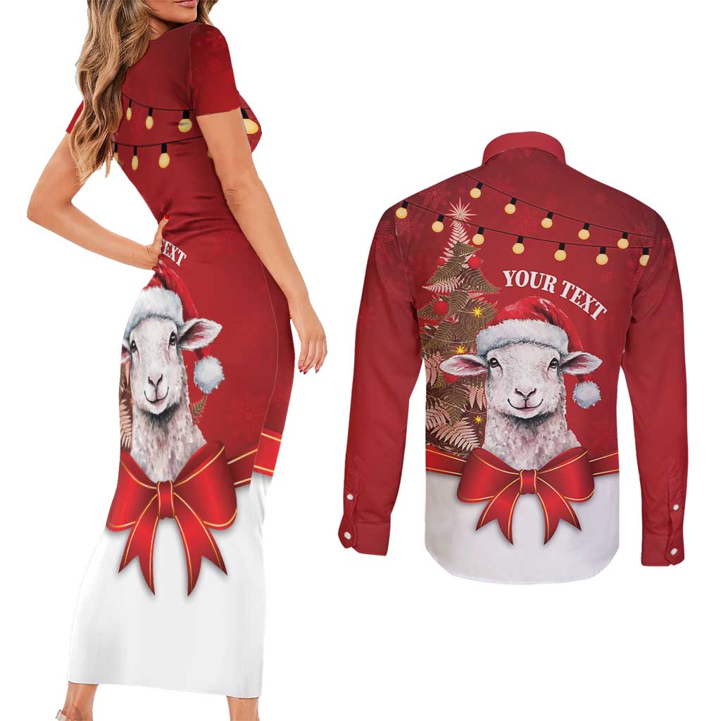 Personalized New Zealand Sheep Christmas Couples Matching Short Sleeve Bodycon Dress and Long Sleeve Button Shirt Hipi Meri Kirihimete Silver Fern Xmas Tree - Aussie Hoodie