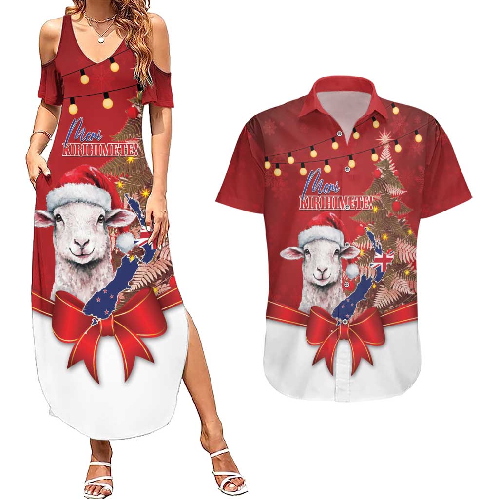 Personalized New Zealand Sheep Christmas Couples Matching Summer Maxi Dress and Hawaiian Shirt Hipi Meri Kirihimete Silver Fern Xmas Tree - Aussie Hoodie