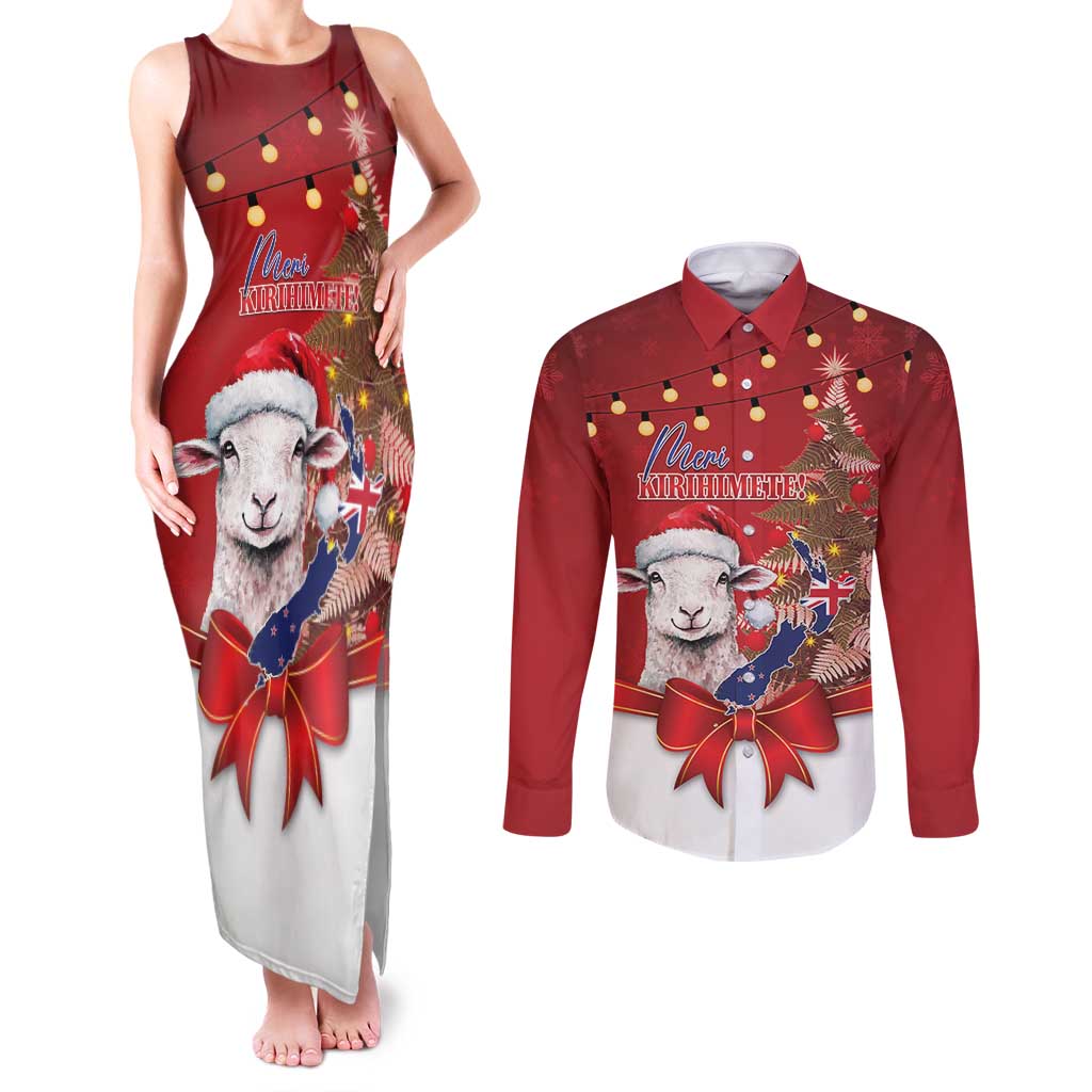 Personalized New Zealand Sheep Christmas Couples Matching Tank Maxi Dress and Long Sleeve Button Shirt Hipi Meri Kirihimete Silver Fern Xmas Tree - Aussie Hoodie