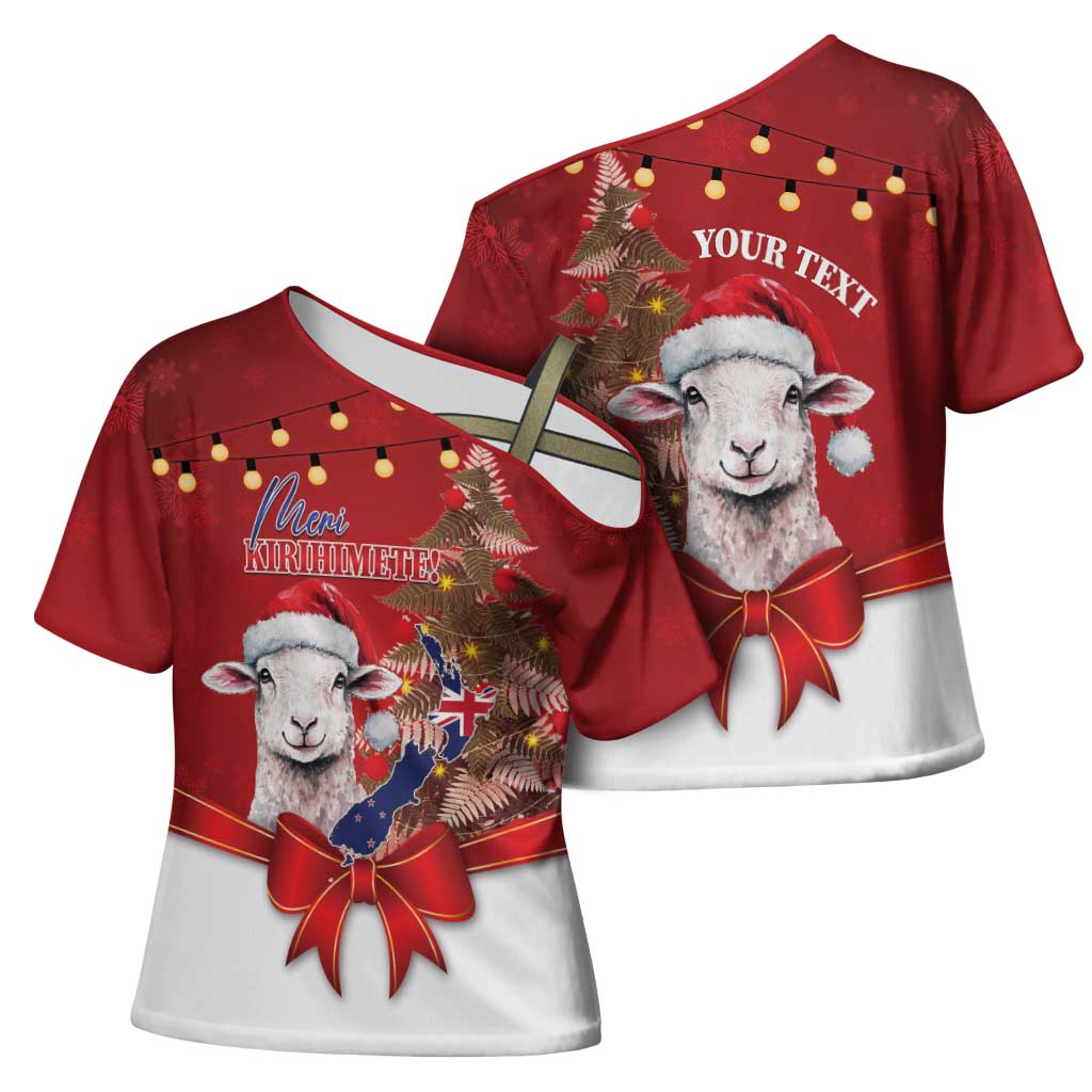 Personalized New Zealand Sheep Christmas Cross Shoulder Shirt Hipi Meri Kirihimete Silver Fern Xmas Tree - Aussie Hoodie