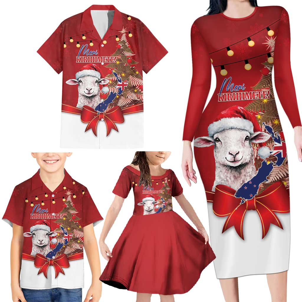 Personalized New Zealand Sheep Christmas Family Matching Long Sleeve Bodycon Dress and Hawaiian Shirt Hipi Meri Kirihimete Silver Fern Xmas Tree - Aussie Hoodie