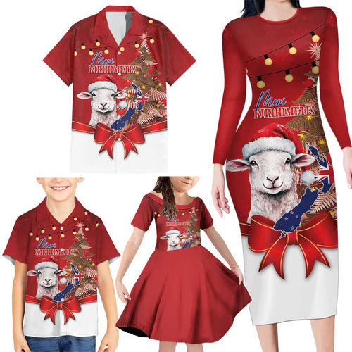 Personalized New Zealand Sheep Christmas Family Matching Long Sleeve Bodycon Dress and Hawaiian Shirt Hipi Meri Kirihimete Silver Fern Xmas Tree - Aussie Hoodie