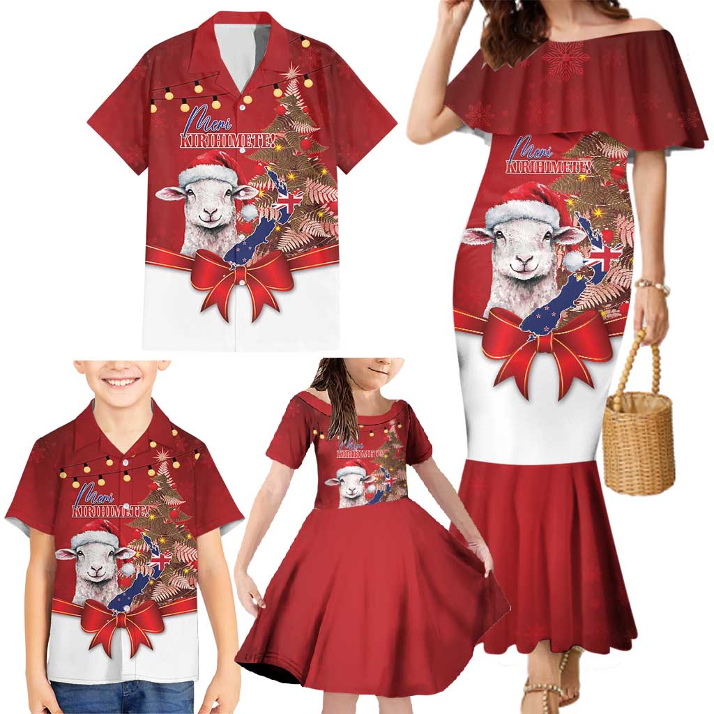 Personalized New Zealand Sheep Christmas Family Matching Mermaid Dress and Hawaiian Shirt Hipi Meri Kirihimete Silver Fern Xmas Tree - Aussie Hoodie