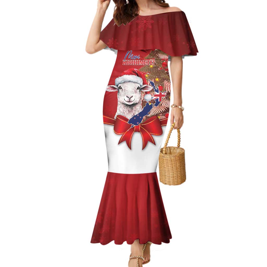 Personalized New Zealand Sheep Christmas Family Matching Mermaid Dress and Hawaiian Shirt Hipi Meri Kirihimete Silver Fern Xmas Tree - Aussie Hoodie