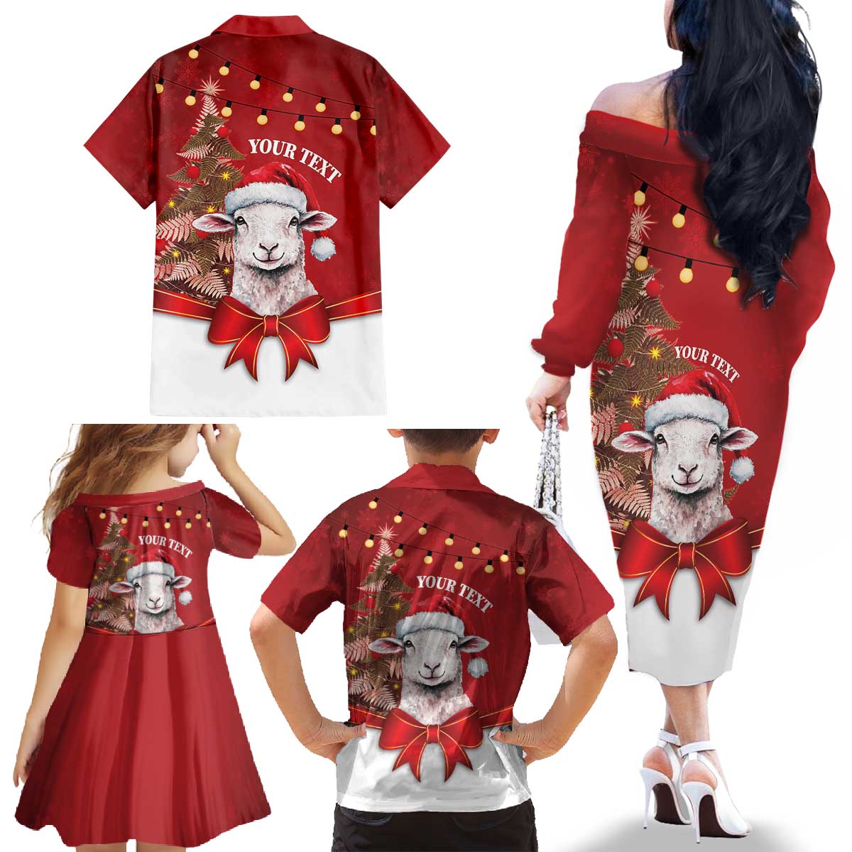 Personalized New Zealand Sheep Christmas Family Matching Off The Shoulder Long Sleeve Dress and Hawaiian Shirt Hipi Meri Kirihimete Silver Fern Xmas Tree - Aussie Hoodie