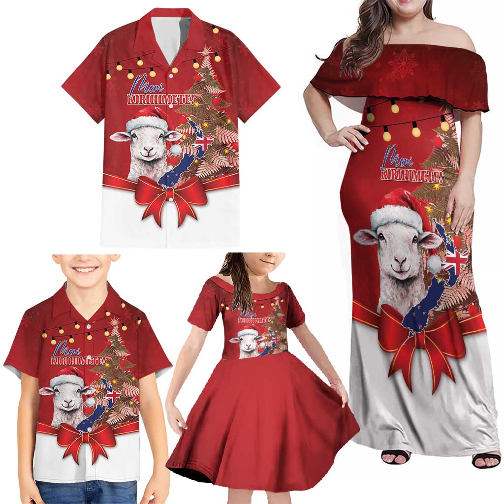 Personalized New Zealand Sheep Christmas Family Matching Off Shoulder Maxi Dress and Hawaiian Shirt Hipi Meri Kirihimete Silver Fern Xmas Tree - Aussie Hoodie