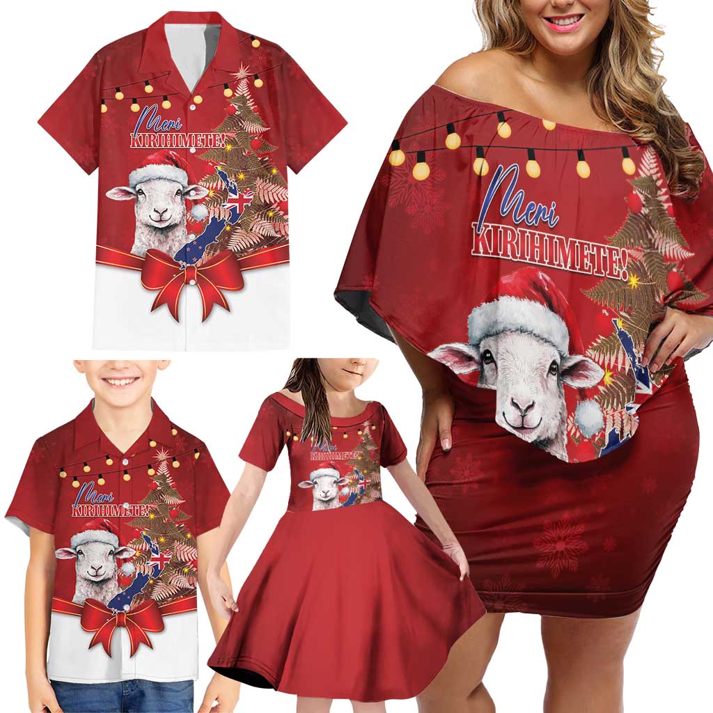 Personalized New Zealand Sheep Christmas Family Matching Off Shoulder Short Dress and Hawaiian Shirt Hipi Meri Kirihimete Silver Fern Xmas Tree - Aussie Hoodie
