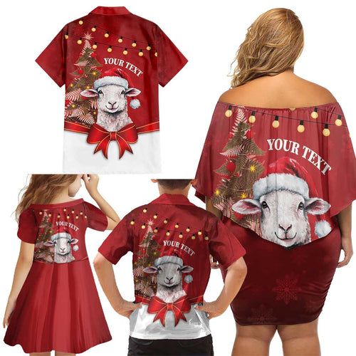 Personalized New Zealand Sheep Christmas Family Matching Off Shoulder Short Dress and Hawaiian Shirt Hipi Meri Kirihimete Silver Fern Xmas Tree - Aussie Hoodie