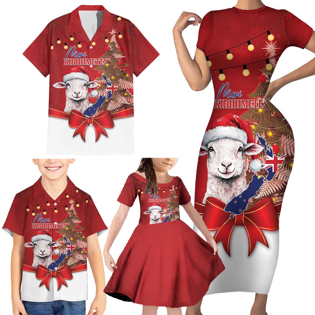 Personalized New Zealand Sheep Christmas Family Matching Short Sleeve Bodycon Dress and Hawaiian Shirt Hipi Meri Kirihimete Silver Fern Xmas Tree - Aussie Hoodie