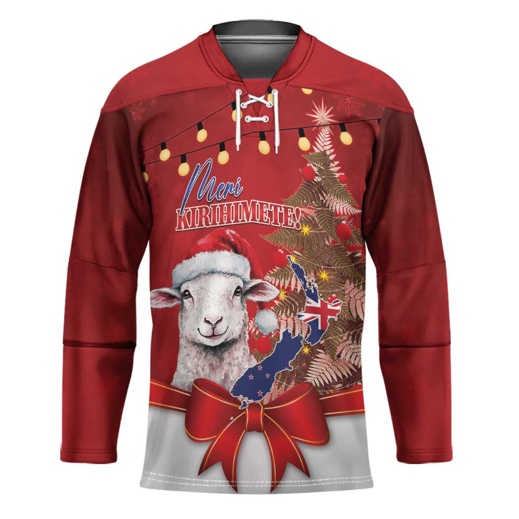 Personalized New Zealand Sheep Christmas Hockey Jersey Hipi Meri Kirihimete Silver Fern Xmas Tree - Aussie Hoodie