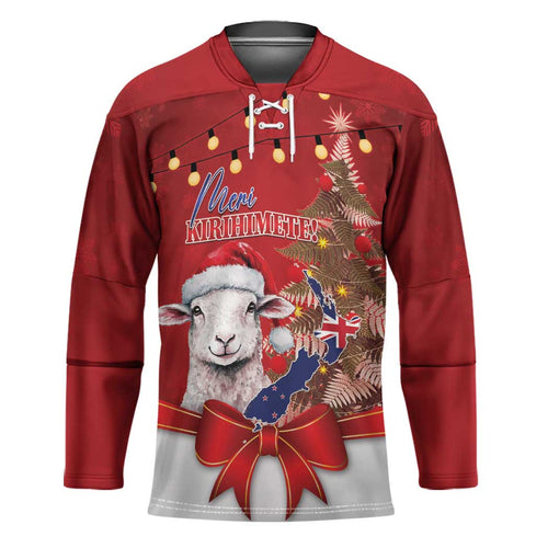 Personalized New Zealand Sheep Christmas Hockey Jersey Hipi Meri Kirihimete Silver Fern Xmas Tree - Aussie Hoodie