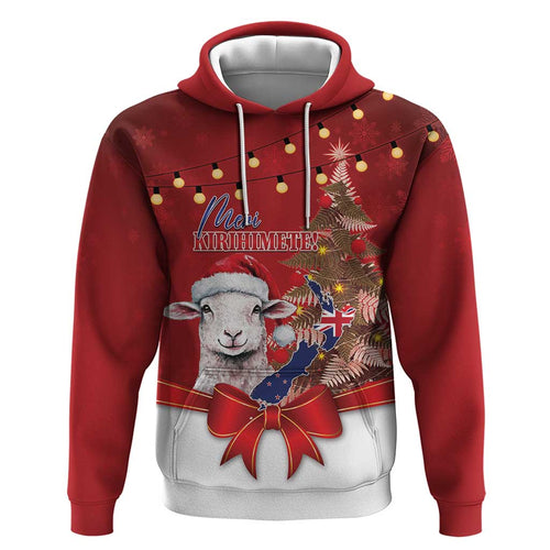 Personalized New Zealand Sheep Christmas Hoodie Hipi Meri Kirihimete Silver Fern Xmas Tree - Aussie Hoodie