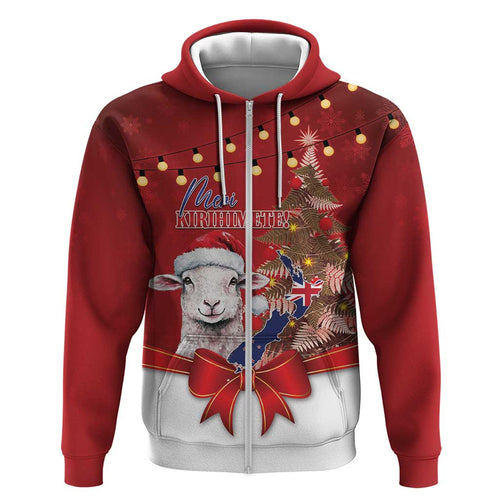 Personalized New Zealand Sheep Christmas Hoodie Hipi Meri Kirihimete Silver Fern Xmas Tree - Aussie Hoodie