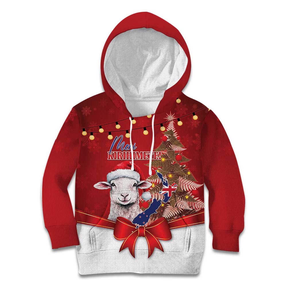 Personalized New Zealand Sheep Christmas Kid Hoodie Hipi Meri Kirihimete Silver Fern Xmas Tree - Aussie Hoodie