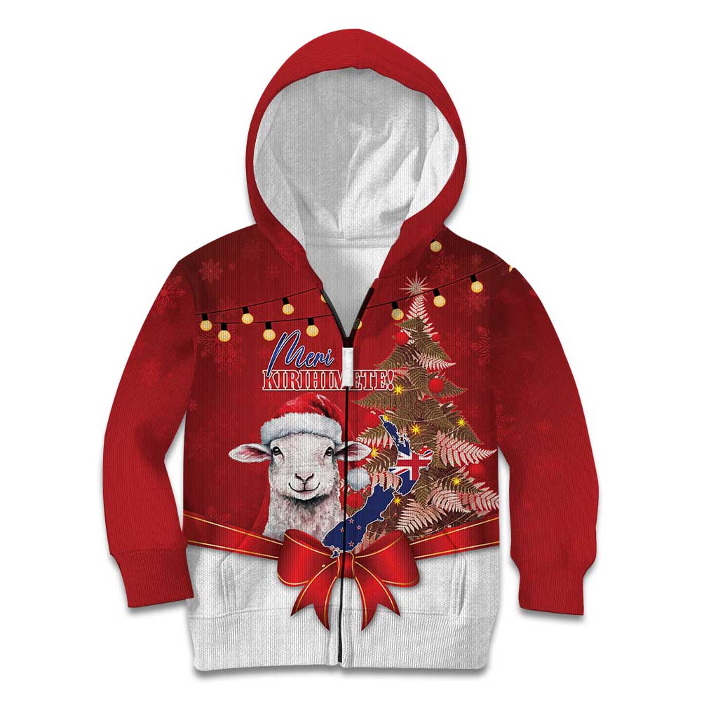 Personalized New Zealand Sheep Christmas Kid Hoodie Hipi Meri Kirihimete Silver Fern Xmas Tree - Aussie Hoodie