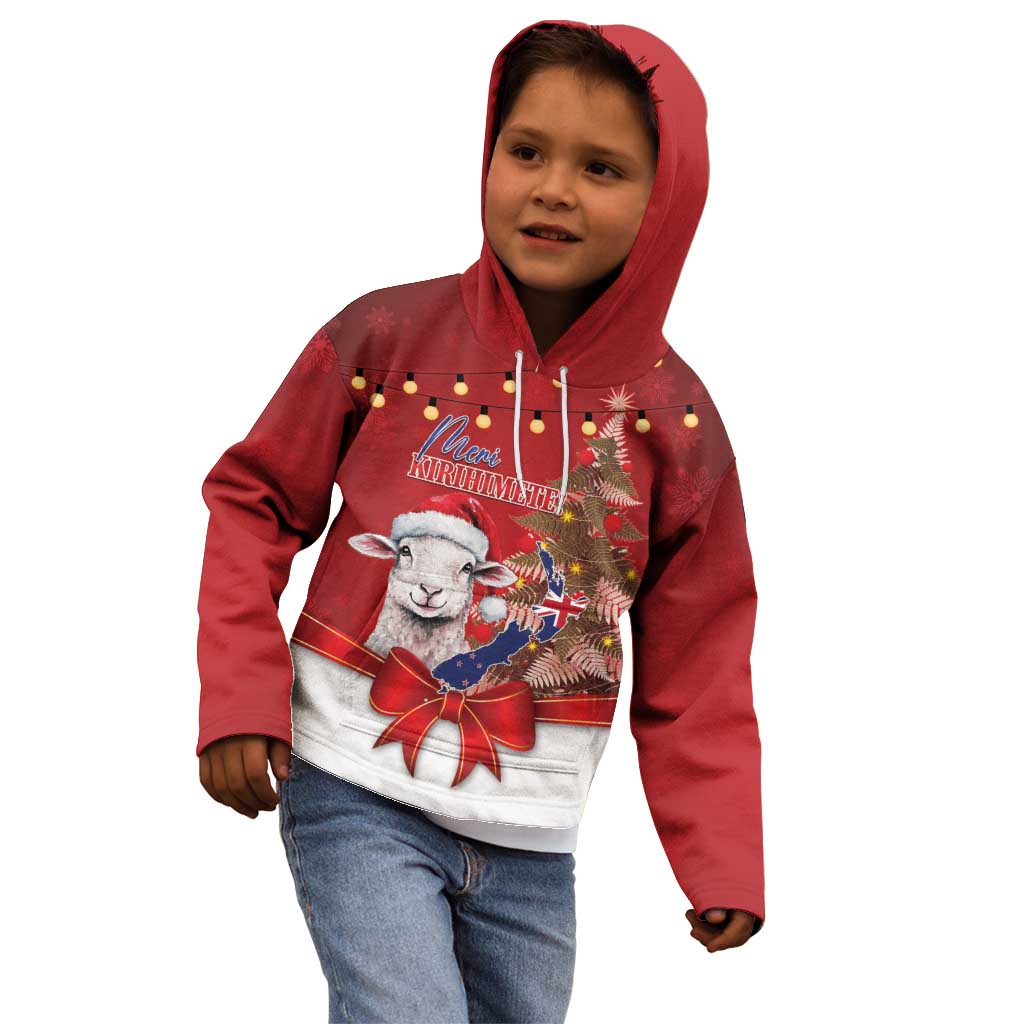 Personalized New Zealand Sheep Christmas Kid Hoodie Hipi Meri Kirihimete Silver Fern Xmas Tree - Aussie Hoodie
