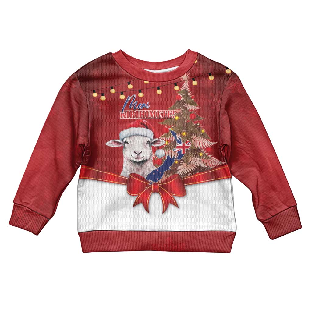 Personalized New Zealand Sheep Christmas Kid Ugly Christmas Sweater Hipi Meri Kirihimete Silver Fern Xmas Tree - Aussie Hoodie