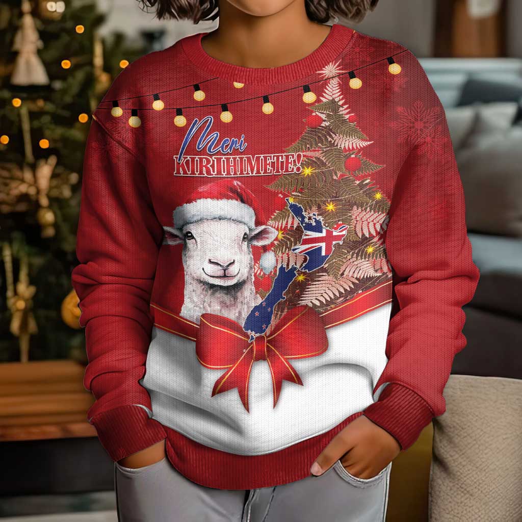 Personalized New Zealand Sheep Christmas Kid Ugly Christmas Sweater Hipi Meri Kirihimete Silver Fern Xmas Tree - Aussie Hoodie