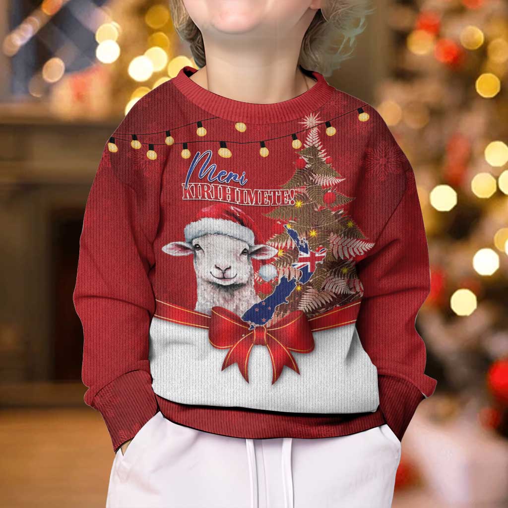 Personalized New Zealand Sheep Christmas Kid Ugly Christmas Sweater Hipi Meri Kirihimete Silver Fern Xmas Tree - Aussie Hoodie