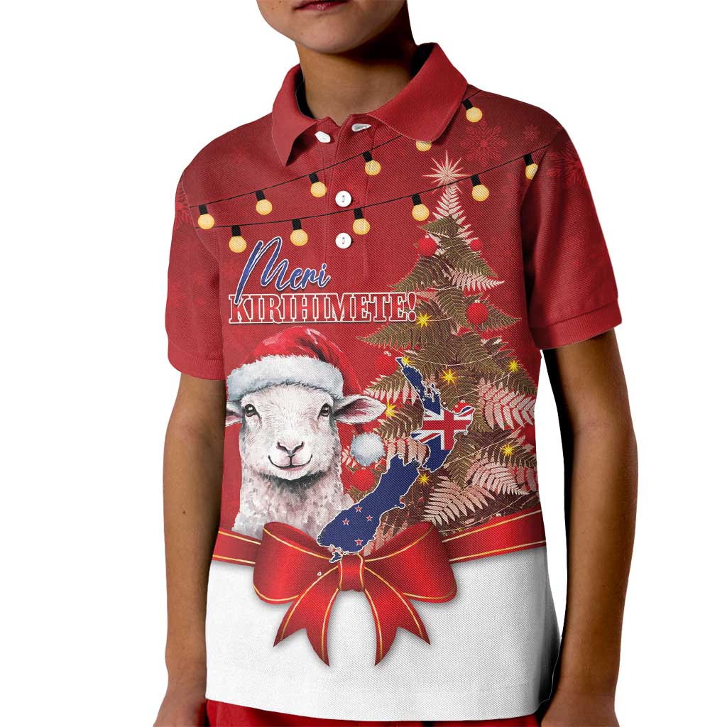 Personalized New Zealand Sheep Christmas Kid Polo Shirt Hipi Meri Kirihimete Silver Fern Xmas Tree - Aussie Hoodie