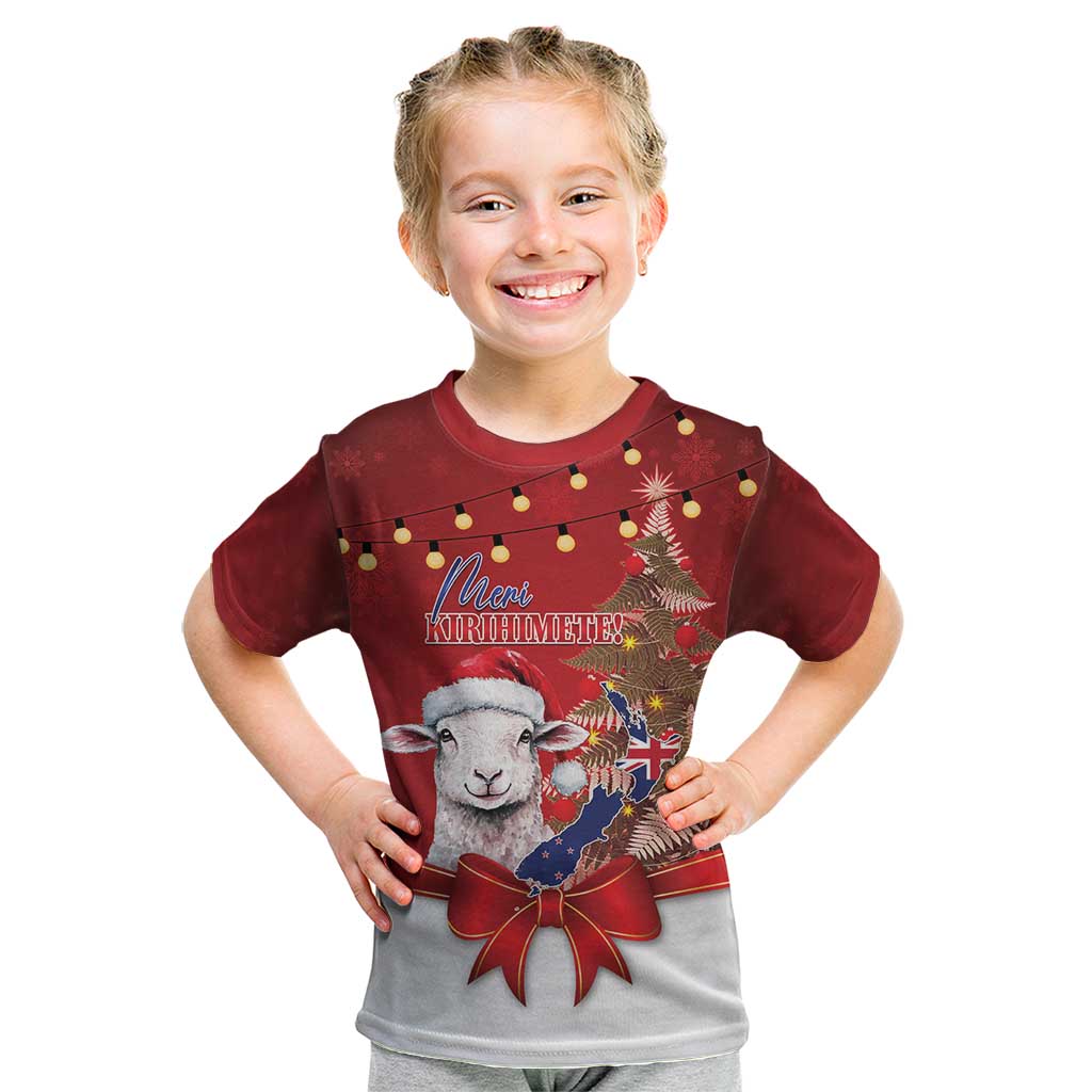 Personalized New Zealand Sheep Christmas Kid T Shirt Hipi Meri Kirihimete Silver Fern Xmas Tree - Aussie Hoodie