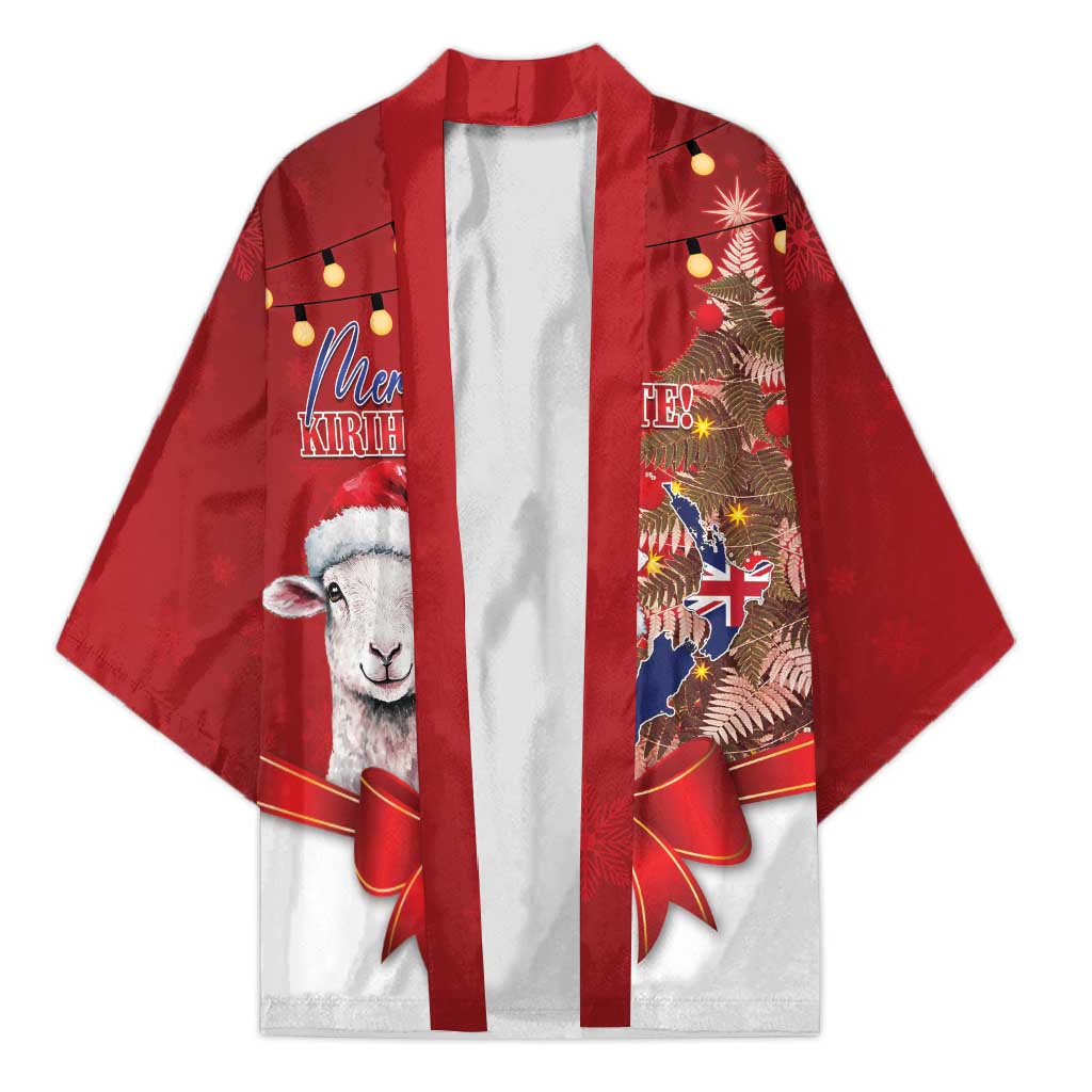 Personalized New Zealand Sheep Christmas Kimono Hipi Meri Kirihimete Silver Fern Xmas Tree - Aussie Hoodie