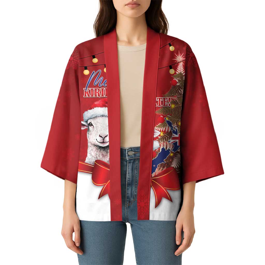 Personalized New Zealand Sheep Christmas Kimono Hipi Meri Kirihimete Silver Fern Xmas Tree - Aussie Hoodie