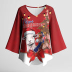 Personalized New Zealand Sheep Christmas Kimono Sleeve Blouse Hipi Meri Kirihimete Silver Fern Xmas Tree - Aussie Hoodie