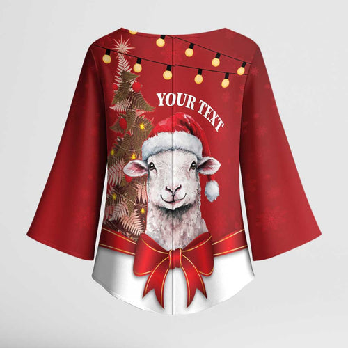 Personalized New Zealand Sheep Christmas Kimono Sleeve Blouse Hipi Meri Kirihimete Silver Fern Xmas Tree - Aussie Hoodie