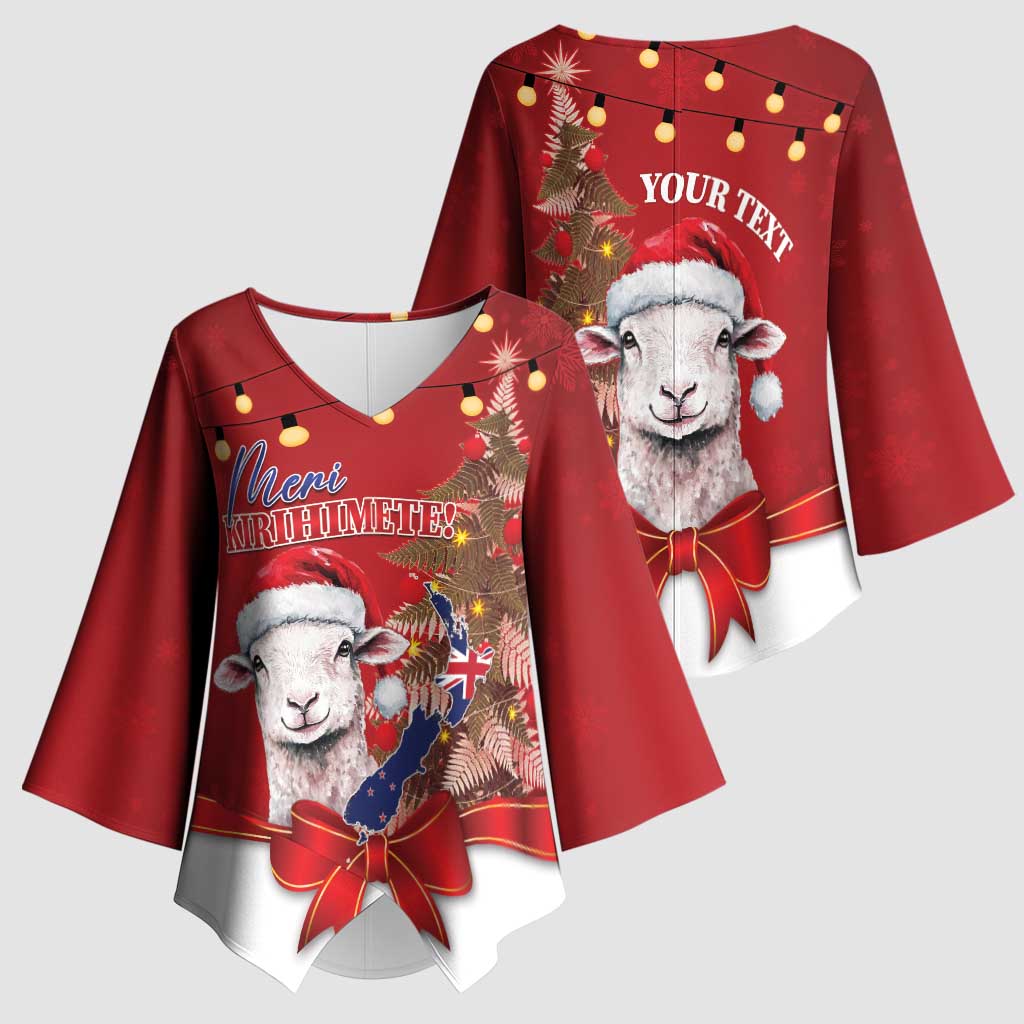 Personalized New Zealand Sheep Christmas Kimono Sleeve Blouse Hipi Meri Kirihimete Silver Fern Xmas Tree - Aussie Hoodie