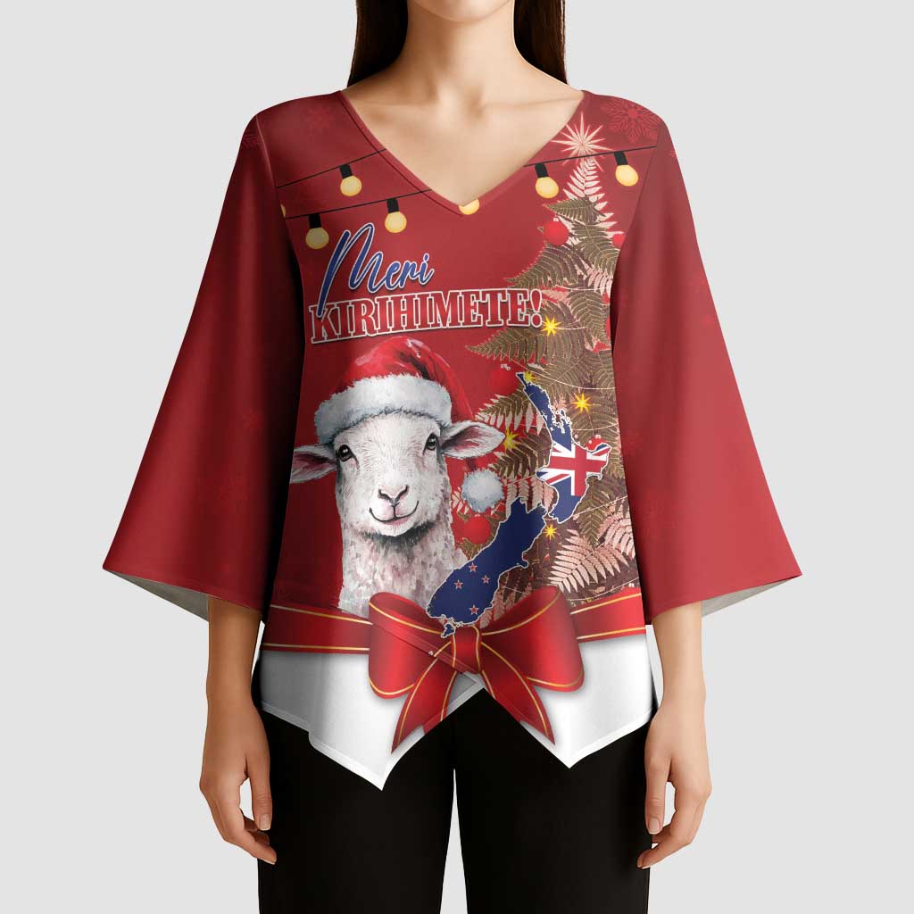 Personalized New Zealand Sheep Christmas Kimono Sleeve Blouse Hipi Meri Kirihimete Silver Fern Xmas Tree - Aussie Hoodie