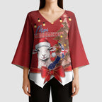 Personalized New Zealand Sheep Christmas Kimono Sleeve Blouse Hipi Meri Kirihimete Silver Fern Xmas Tree - Aussie Hoodie