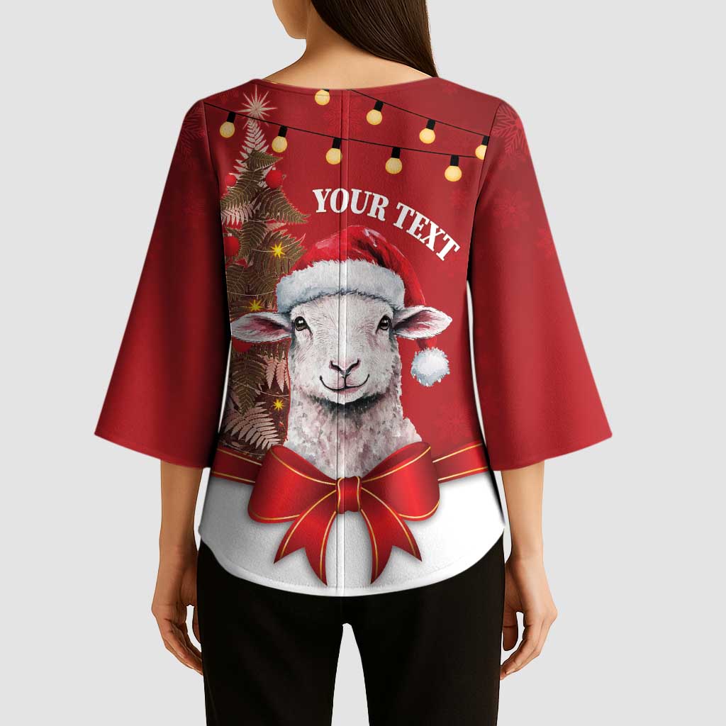 Personalized New Zealand Sheep Christmas Kimono Sleeve Blouse Hipi Meri Kirihimete Silver Fern Xmas Tree - Aussie Hoodie