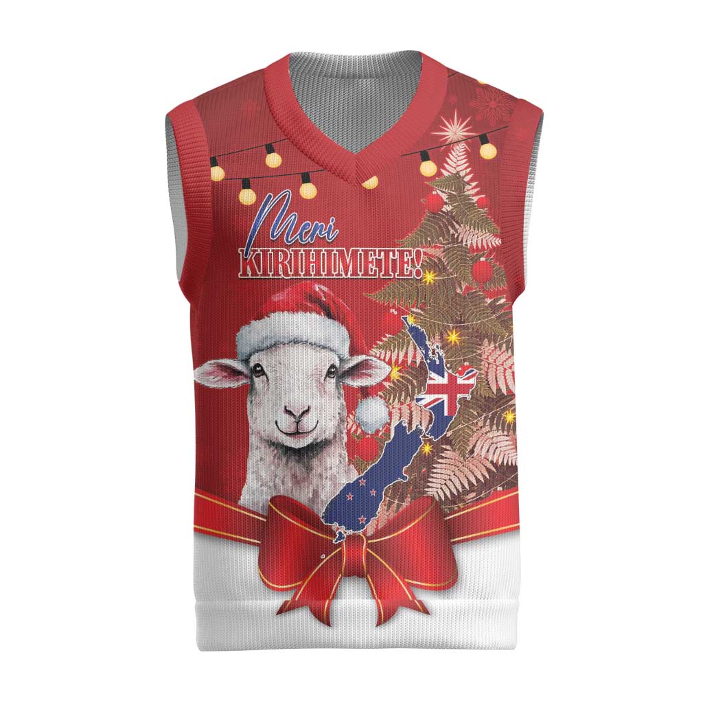 Personalized New Zealand Sheep Christmas Knitted V-Neck Vest Hipi Meri Kirihimete Silver Fern Xmas Tree - Aussie Hoodie