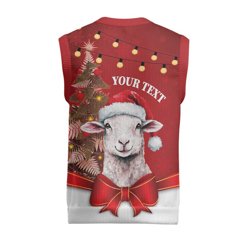 Personalized New Zealand Sheep Christmas Knitted V-Neck Vest Hipi Meri Kirihimete Silver Fern Xmas Tree - Aussie Hoodie
