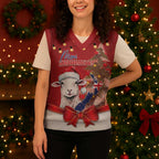 Personalized New Zealand Sheep Christmas Knitted V-Neck Vest Hipi Meri Kirihimete Silver Fern Xmas Tree - Aussie Hoodie
