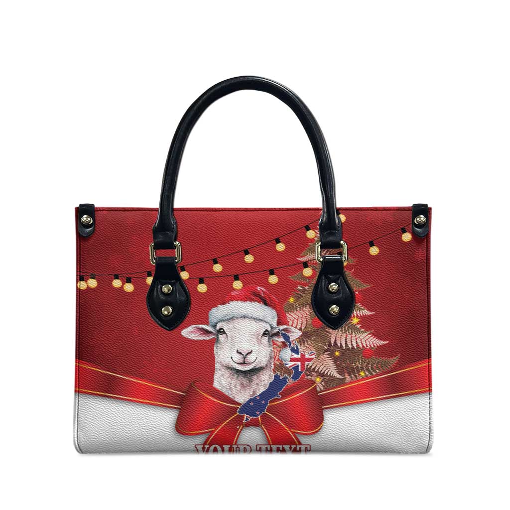 Personalized New Zealand Sheep Christmas Leather Bag Hipi Meri Kirihimete Silver Fern Xmas Tree - Aussie Hoodie