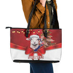 Personalized New Zealand Sheep Christmas Leather Tote Bag Hipi Meri Kirihimete Silver Fern Xmas Tree - Aussie Hoodie