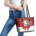 Personalized New Zealand Sheep Christmas Leather Tote Bag Hipi Meri Kirihimete Silver Fern Xmas Tree - Aussie Hoodie