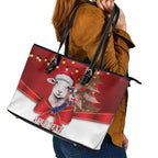 Personalized New Zealand Sheep Christmas Leather Tote Bag Hipi Meri Kirihimete Silver Fern Xmas Tree - Aussie Hoodie