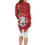 Personalized New Zealand Sheep Christmas Long Sleeve Bodycon Dress Hipi Meri Kirihimete Silver Fern Xmas Tree - Aussie Hoodie